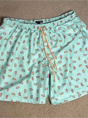 Club Room Swim Trunks Shorts Men Size XXL Lined Drawstring Pockets Green Oranges